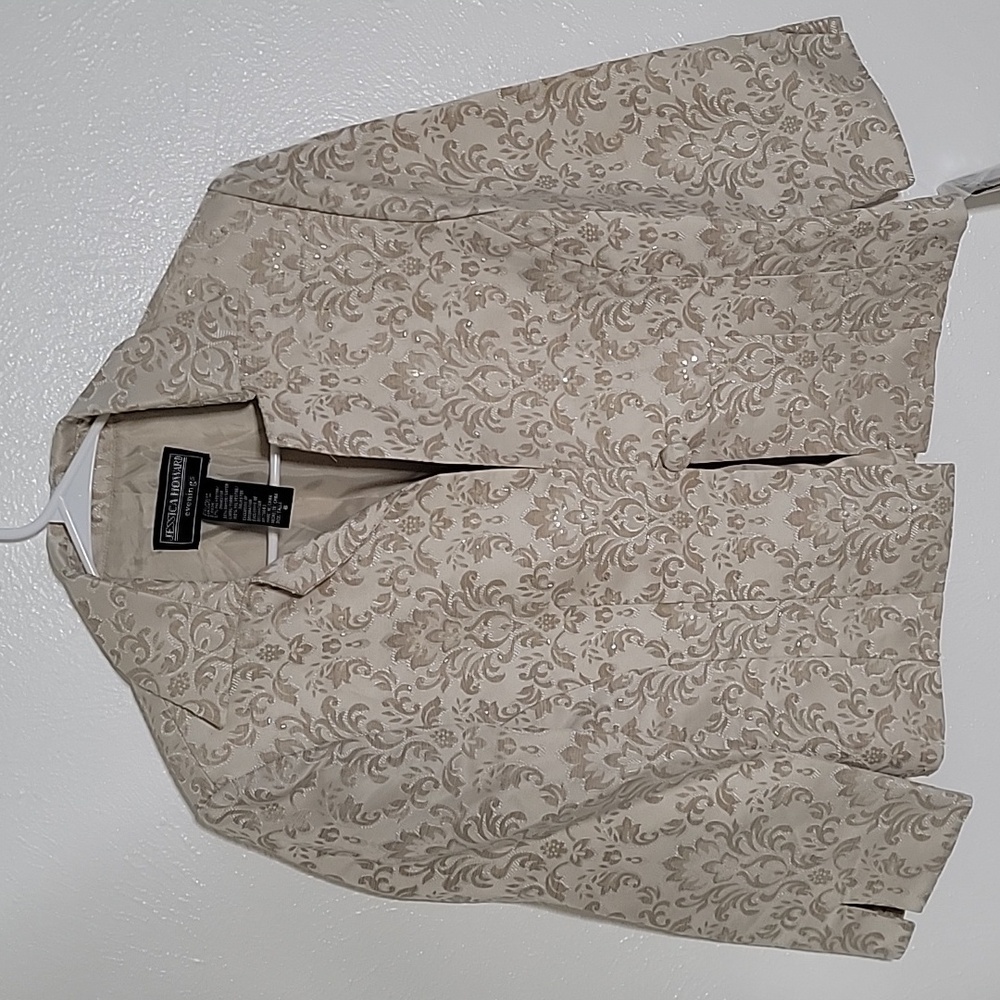Womens Jessica Howard Suit Jacket Classy Beaded Iredescent Sequence Gold Size 6